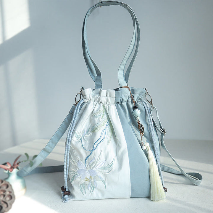 Buddha Stones Embroidered Green Pear Blue Epiphyllum Canvas Tote Crossbody Bag Shoulder Bag Handbag - image 3