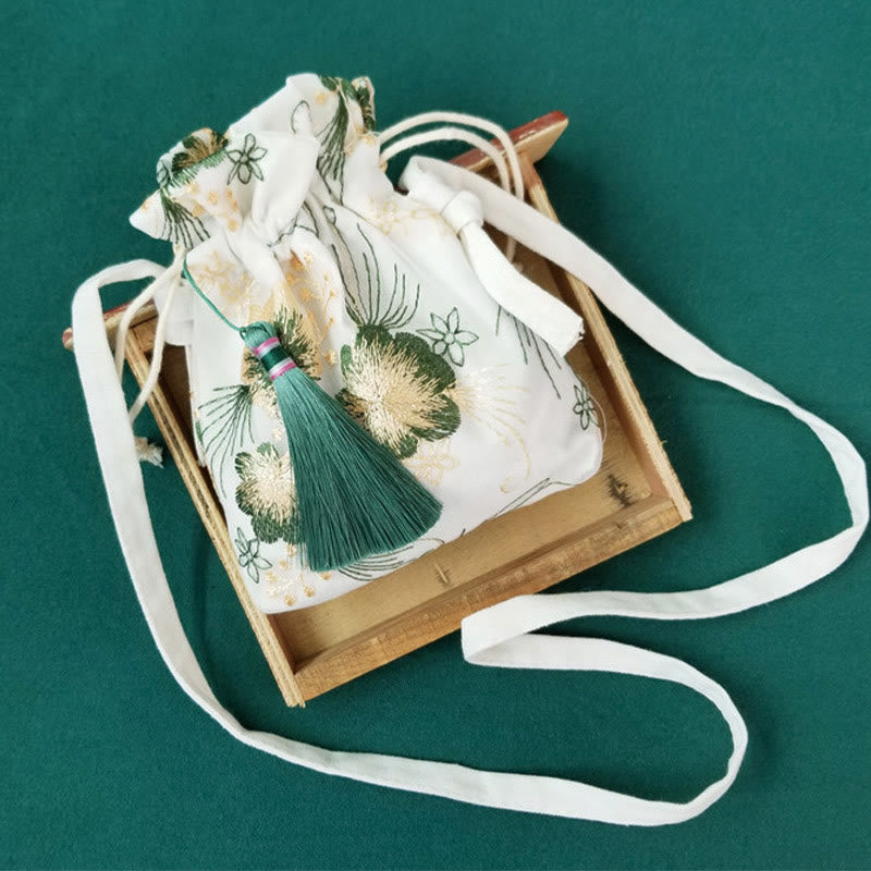 Buddha Stones Embroidered Flowers Cherry Blossoms Vine Canvas Crossbody Bag Shoulder Bag - image 3