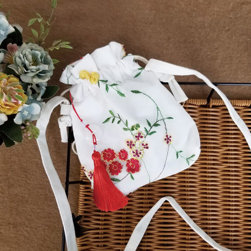 Buddha Stones Embroidered Flowers Cherry Blossoms Vine Canvas Crossbody Bag Shoulder Bag - Small Red Flowers 15*22cm - image 18