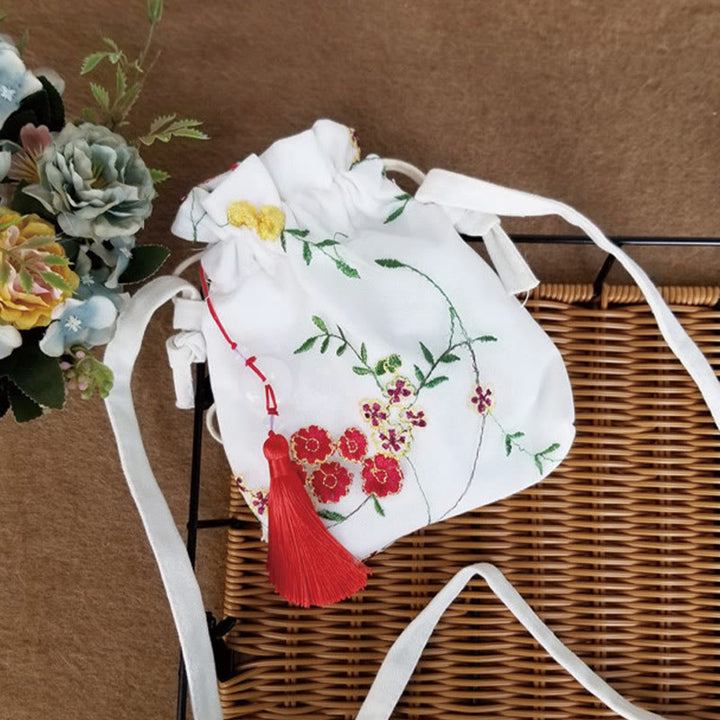 Buddha Stones Embroidered Flowers Cherry Blossoms Vine Canvas Crossbody Bag Shoulder Bag - Small Red Flowers 15*22cm - image 18