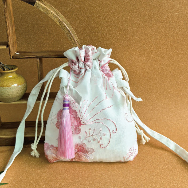 Buddha Stones Embroidered Flowers Cherry Blossoms Vine Canvas Crossbody Bag Shoulder Bag - Rose-Red Flowers 15*22cm - image 20