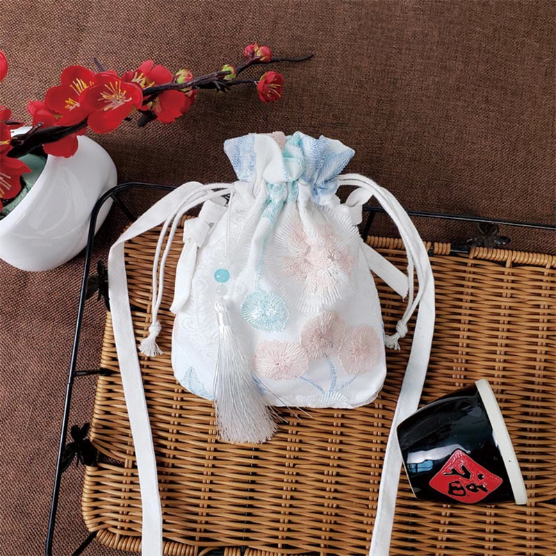 Buddha Stones Embroidered Flowers Cherry Blossoms Vine Canvas Crossbody Bag Shoulder Bag - Round Pink Blue Flowers 15*22cm - image 21