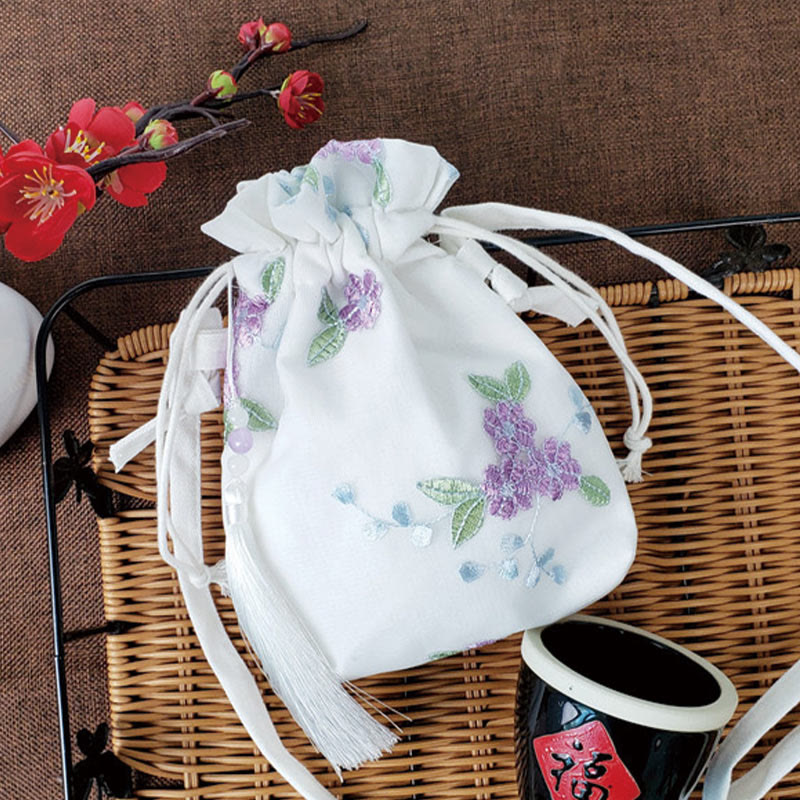 Buddha Stones Embroidered Flowers Cherry Blossoms Vine Canvas Crossbody Bag Shoulder Bag - Purple Flowers 15*22cm - image 23