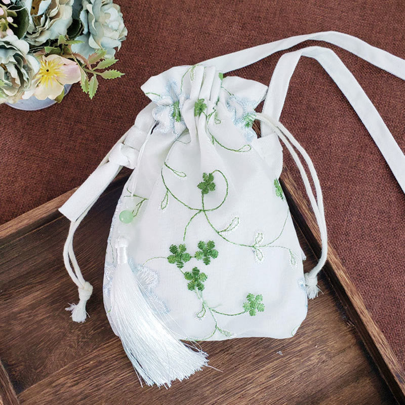 Buddha Stones Embroidered Flowers Cherry Blossoms Vine Canvas Crossbody Bag Shoulder Bag - Green Flower Vines 15*22cm - image 24