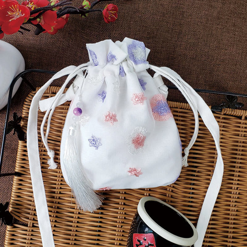 Buddha Stones Embroidered Flowers Cherry Blossoms Vine Canvas Crossbody Bag Shoulder Bag - Light Pink Purple Stars 15*22cm - image 22