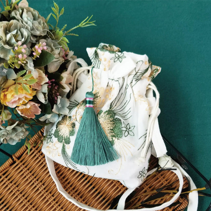 Buddha Stones Embroidered Flowers Cherry Blossoms Vine Canvas Crossbody Bag Shoulder Bag - image 2