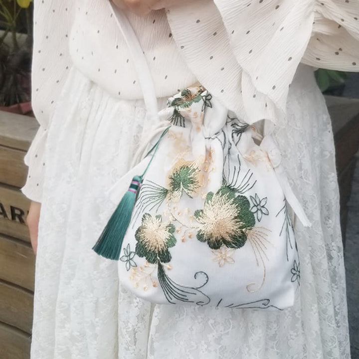 Buddha Stones Embroidered Flowers Cherry Blossoms Vine Canvas Crossbody Bag Shoulder Bag - image 4