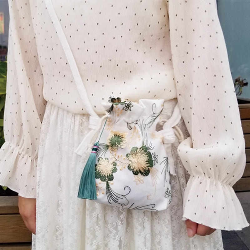 Buddha Stones Embroidered Flowers Cherry Blossoms Vine Canvas Crossbody Bag Shoulder Bag - image 5