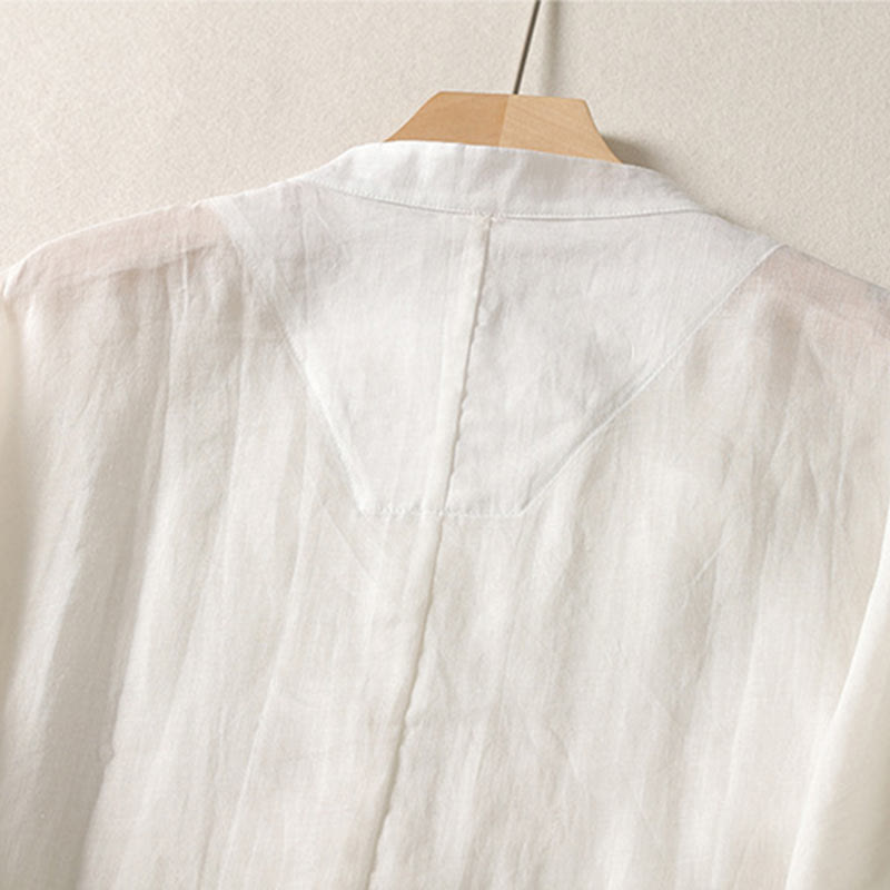 Buddha Stones Plain Frog-Button Long Sleeve Cotton Linen Women's Midi Dress - image 9