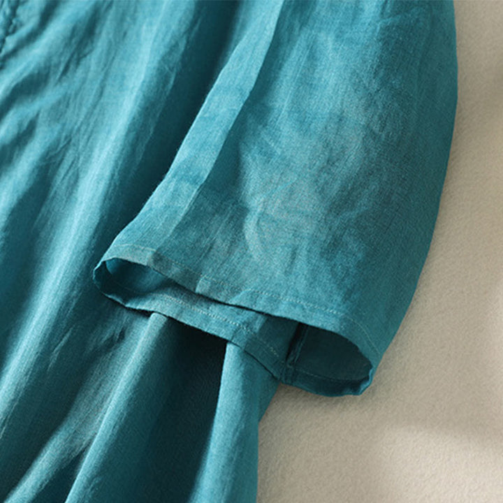 Buddha Stones Plain Frog-Button Long Sleeve Cotton Linen Women's Midi Dress - image 21