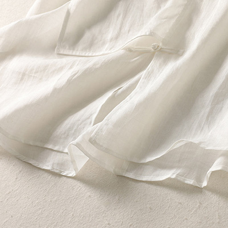 Buddha Stones Plain Frog-Button Long Sleeve Cotton Linen Women's Midi Dress - image 15