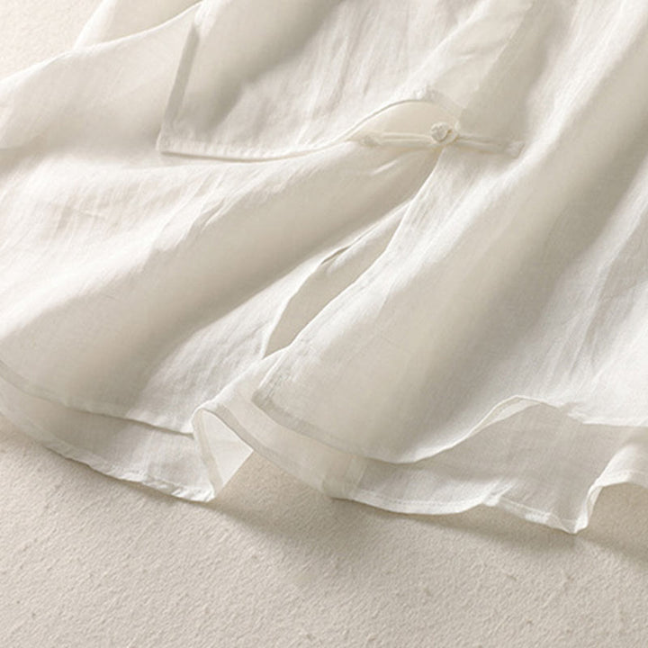 Buddha Stones Plain Frog-Button Long Sleeve Cotton Linen Women's Midi Dress - image 15