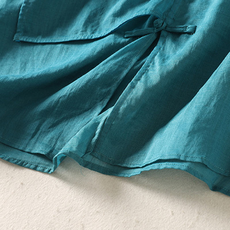 Buddha Stones Plain Frog-Button Long Sleeve Cotton Linen Women's Midi Dress - image 22