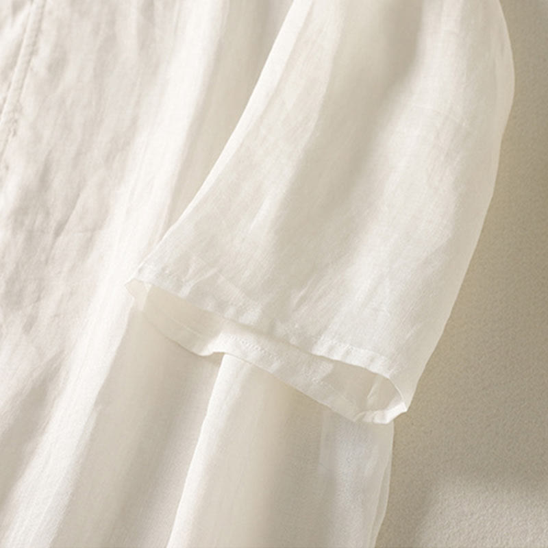 Buddha Stones Plain Frog-Button Long Sleeve Cotton Linen Women's Midi Dress - image 11