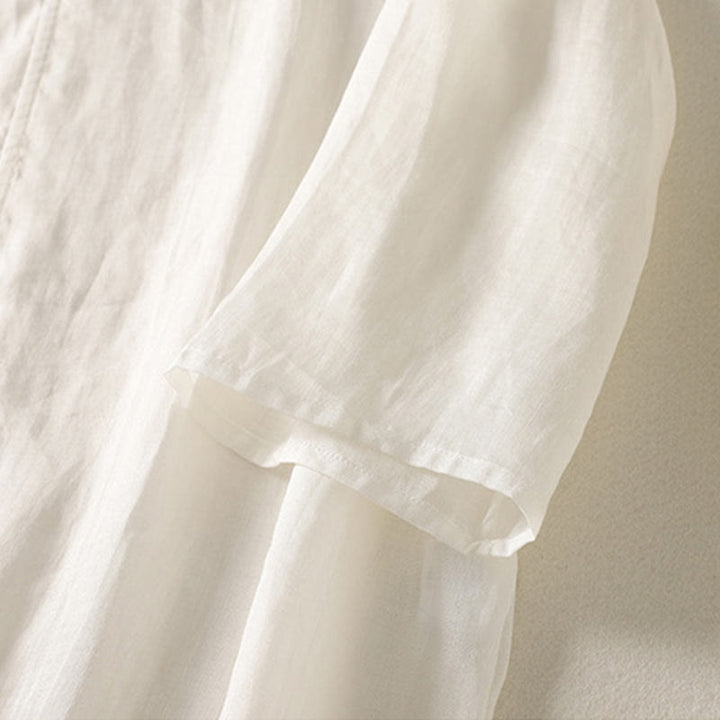 Buddha Stones Plain Frog-Button Long Sleeve Cotton Linen Women's Midi Dress - image 11