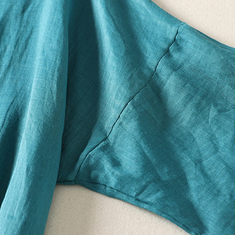 Buddha Stones Plain Frog-Button Long Sleeve Cotton Linen Women's Midi Dress - image 20