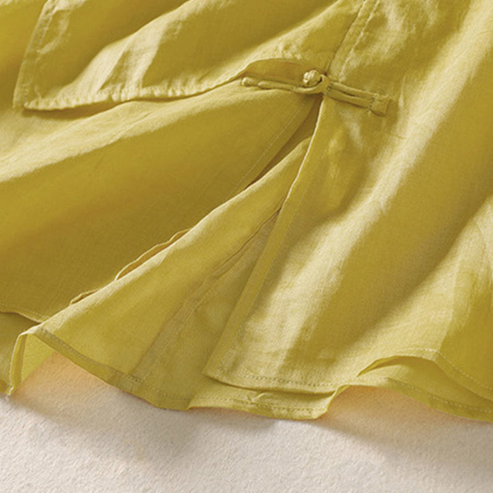 Buddha Stones Plain Frog-Button Long Sleeve Cotton Linen Women's Midi Dress - image 5