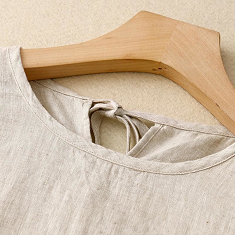 Buddha Stones Casual Short Sleeve Bowknot Tie Straps Women's Midi Dress With Pockets - image 16