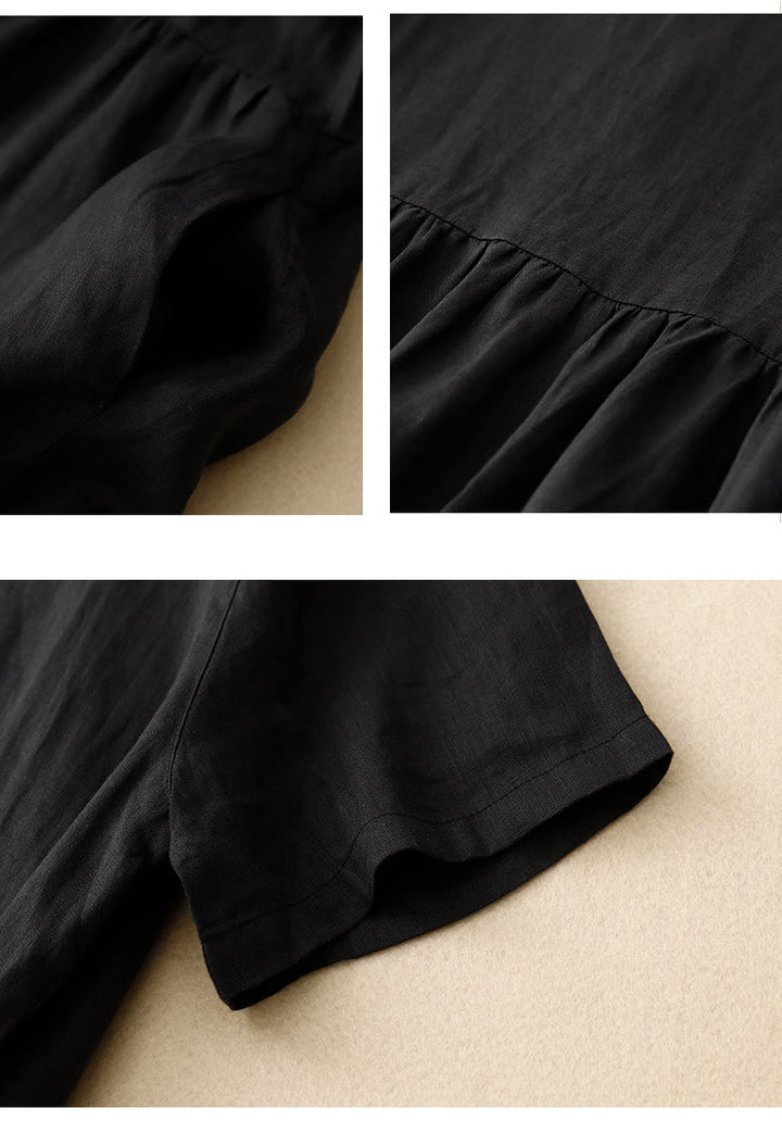 Buddha Stones Casual Short Sleeve Bowknot Tie Straps Women's Midi Dress With Pockets - image 12