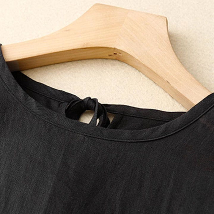 Buddha Stones Casual Short Sleeve Bowknot Tie Straps Women's Midi Dress With Pockets - image 9