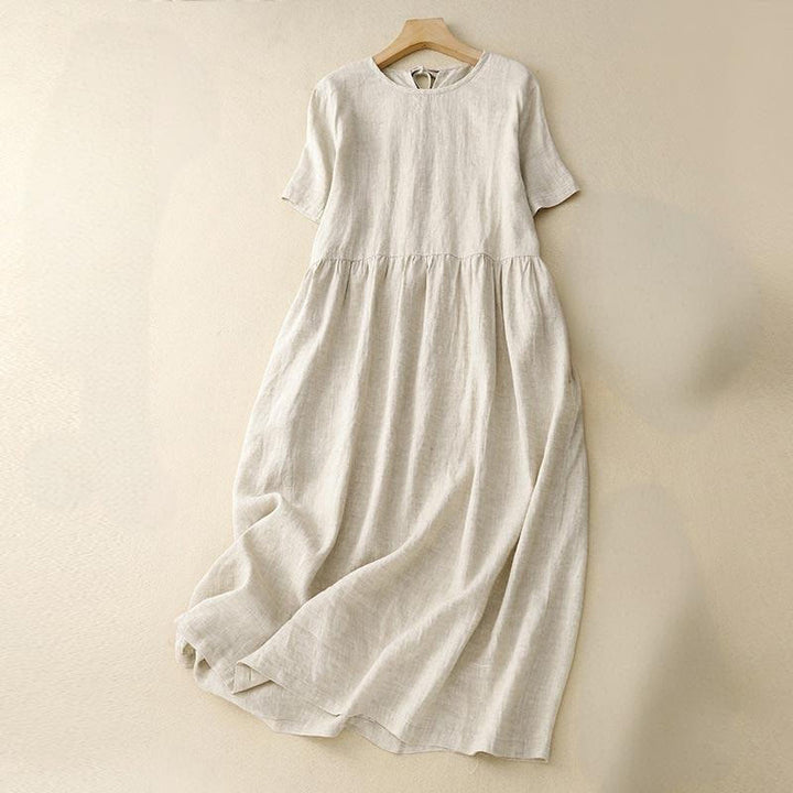 Buddha Stones Casual Short Sleeve Bowknot Tie Straps Women's Midi Dress With Pockets - Beige - US8-10,UK/AU12-14,EU40-42 (2XL) - image 13