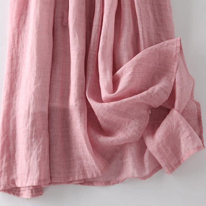 Buddha Stones Casual Plain Ruffle Design Short Sleeve Lace-Up Women's Midi Dress With Pockets - image 13