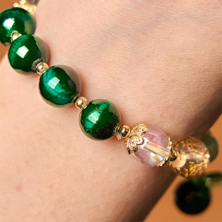 Buddha Stones Natural Green Tiger Eye Beads Green Leaf Positive Bracelet - image 3