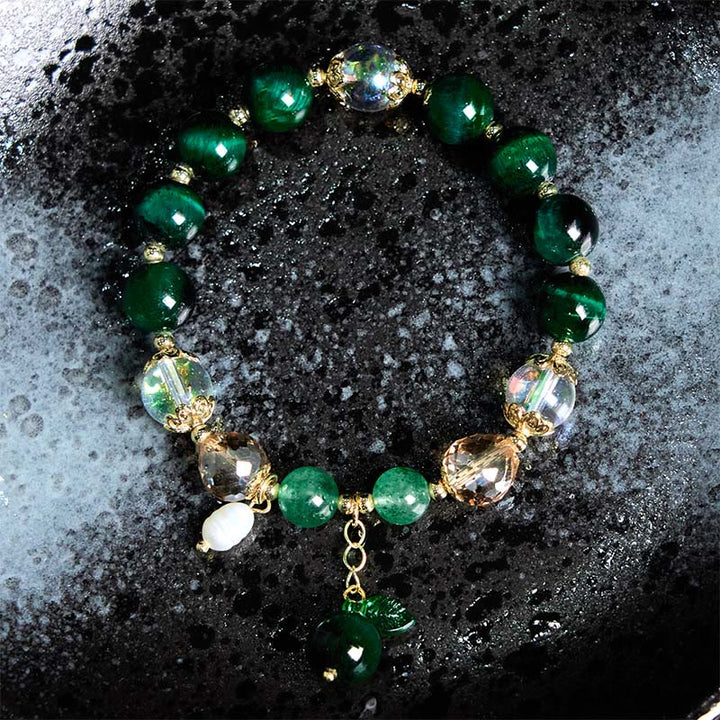 Buddha Stones Natural Green Tiger Eye Beads Green Leaf Positive Bracelet - image 1