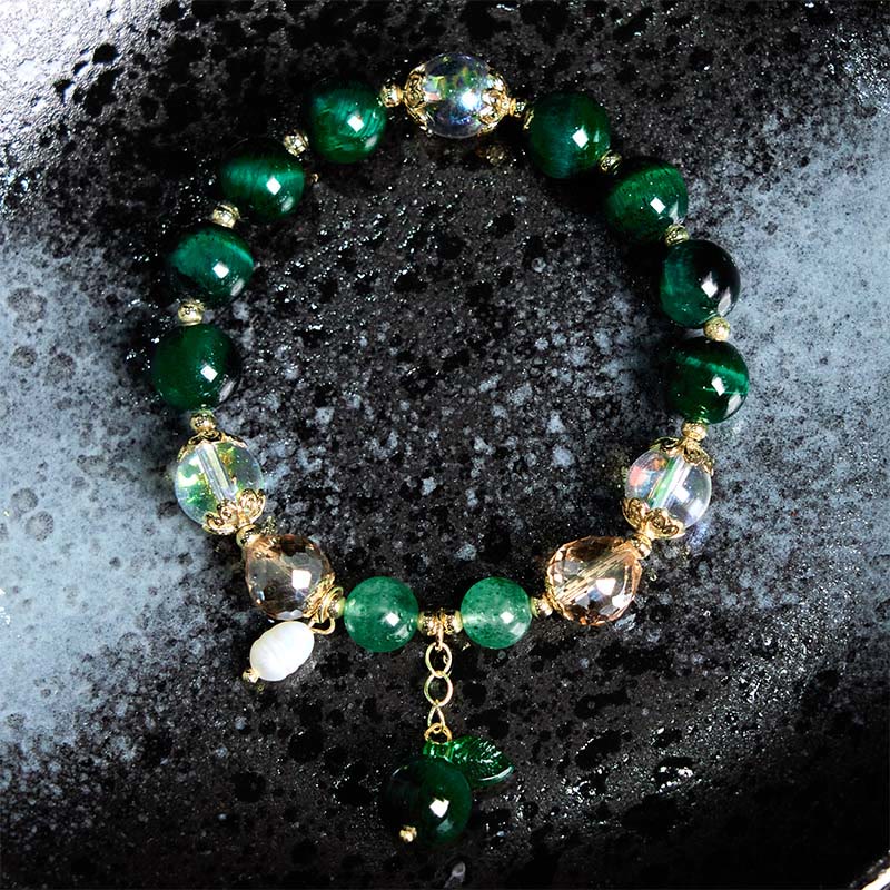 Buddha Stones Natural Green Tiger Eye Beads Green Leaf Positive Bracelet - image 1