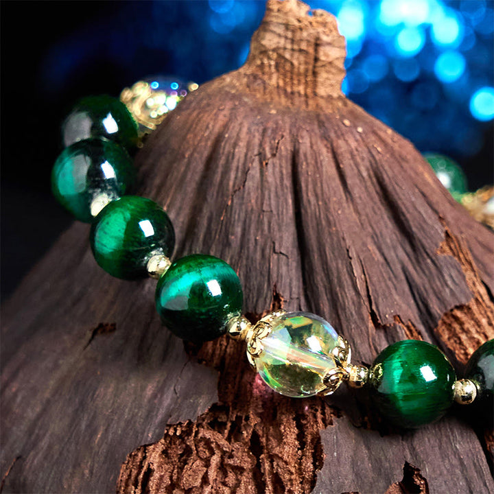 Buddha Stones Natural Green Tiger Eye Beads Green Leaf Positive Bracelet - image 2