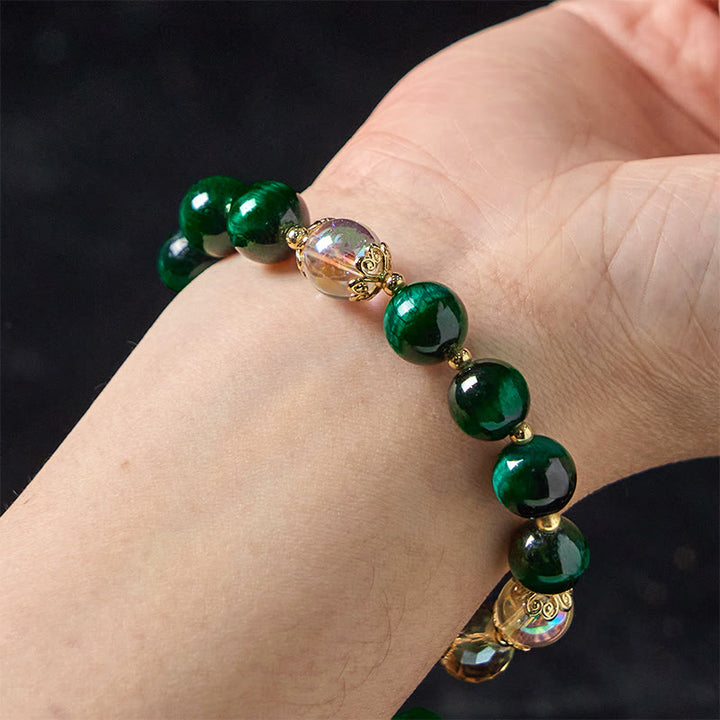 Buddha Stones Natural Green Tiger Eye Beads Green Leaf Positive Bracelet - image 6