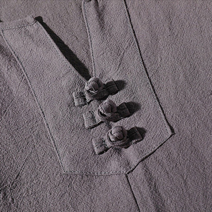 Buddha Stones 2Pcs Plain Notched Collar T-Shirt 7-8 Length Wide Leg Shorts With Pockets Cotton Linen Men's Meditation Cloth Set - image 6