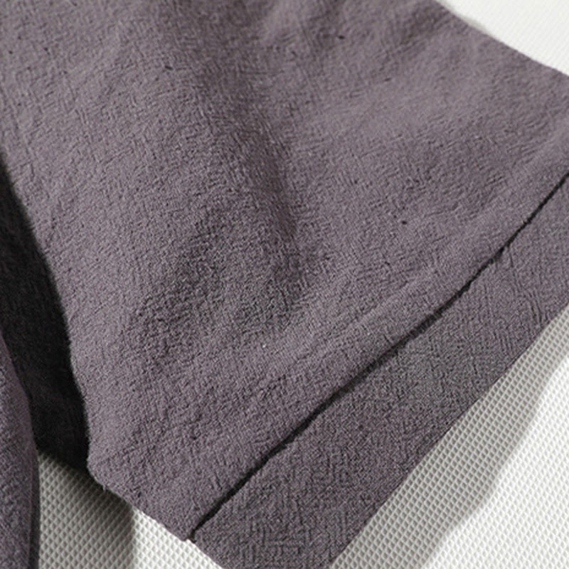 Buddha Stones 2Pcs Plain Notched Collar T-Shirt 7-8 Length Wide Leg Shorts With Pockets Cotton Linen Men's Meditation Cloth Set - image 8