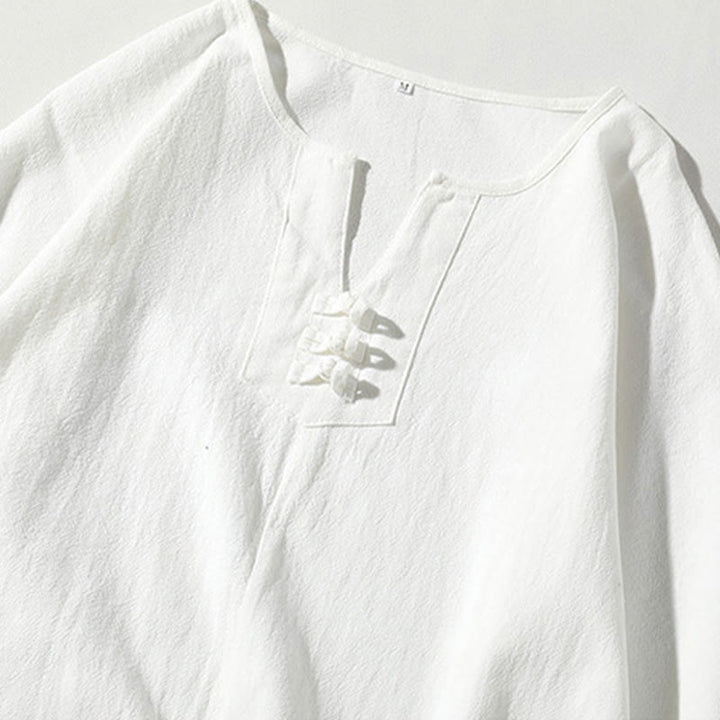 Buddha Stones 2Pcs Plain Notched Collar T-Shirt 7-8 Length Wide Leg Shorts With Pockets Cotton Linen Men's Meditation Cloth Set - image 16