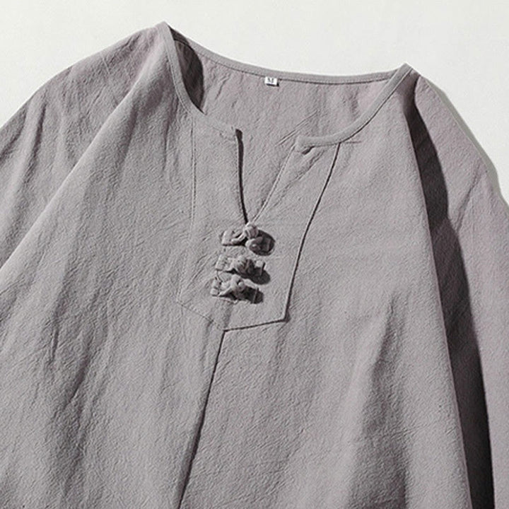 Buddha Stones 2Pcs Plain Notched Collar T-Shirt 7-8 Length Wide Leg Shorts With Pockets Cotton Linen Men's Meditation Cloth Set - image 20