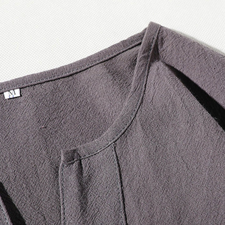 Buddha Stones 2Pcs Plain Notched Collar T-Shirt 7-8 Length Wide Leg Shorts With Pockets Cotton Linen Men's Meditation Cloth Set - image 5