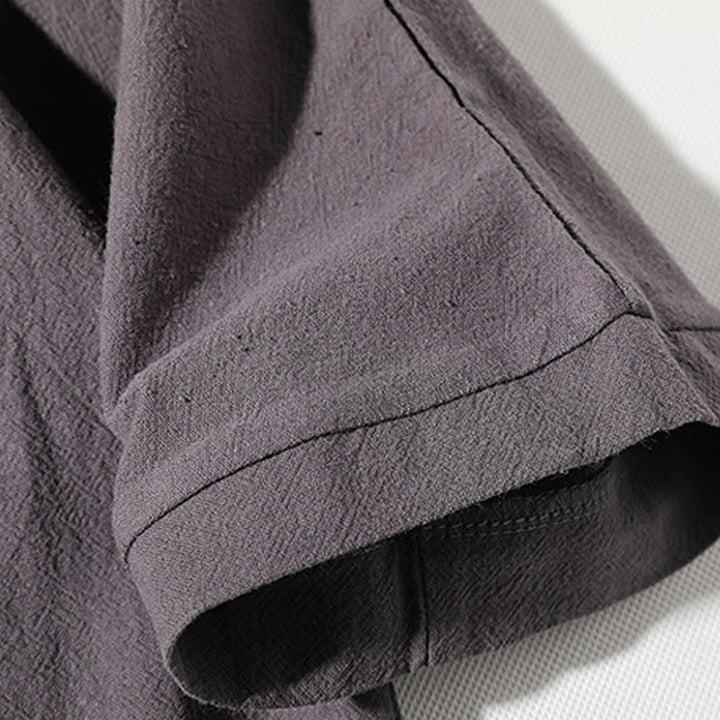 Buddha Stones 2Pcs Plain Notched Collar T-Shirt 7-8 Length Wide Leg Shorts With Pockets Cotton Linen Men's Meditation Cloth Set - image 7