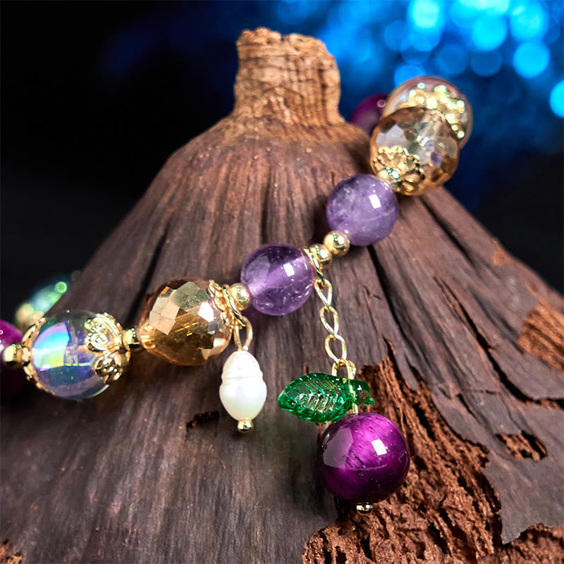 Buddha Stones Natural Red Tiger Eye Purple Tiger Eye Beads Green Leaf Protection Bracelet - image 12