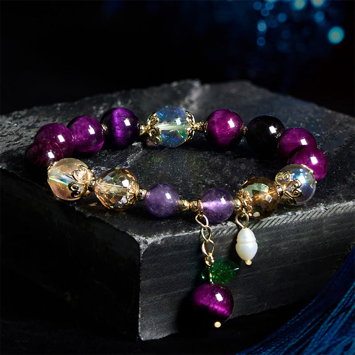 Buddha Stones Natural Red Tiger Eye Purple Tiger Eye Beads Green Leaf Protection Bracelet - Purple Tiger Eye(Wrist Circumference: 14-18cm) - image 9
