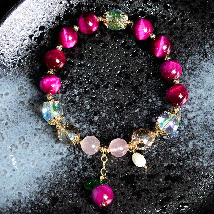 Buddha Stones Natural Red Tiger Eye Purple Tiger Eye Beads Green Leaf Protection Bracelet - image 1