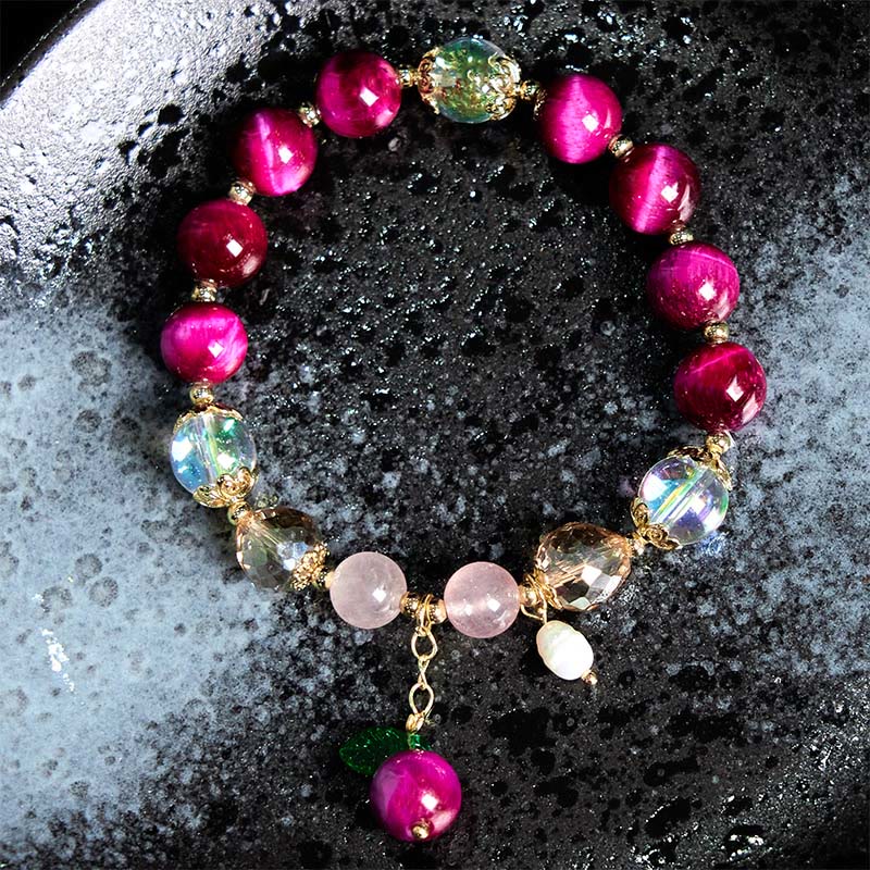 Buddha Stones Natural Red Tiger Eye Purple Tiger Eye Beads Green Leaf Protection Bracelet - image 1