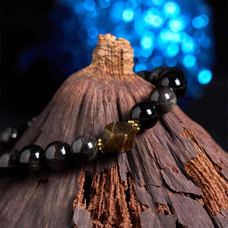 Buddha Stones Natural Silver Sheen Obsidian Beads Cute Cat Soothing Bracelet - image 7