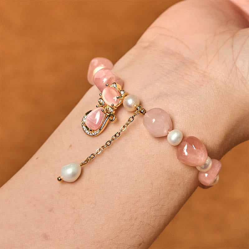 Buddha Stones Natural Strawberry Quartz Pearl Cat Positive Bracelet - image 3