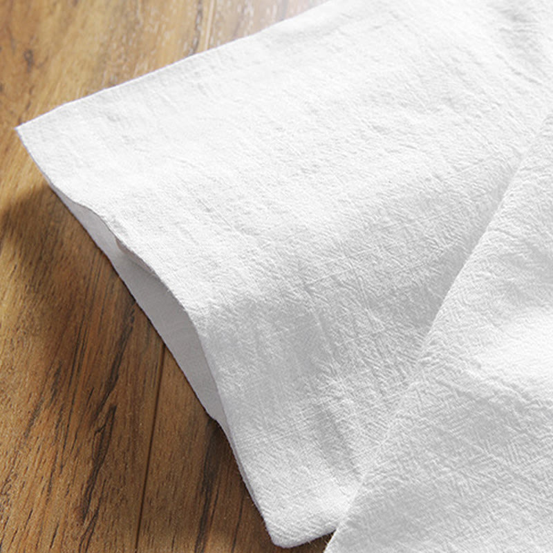 Buddha Stones Casual 2Pcs Plain Sleeve T-Shirt Shorts With Pockets Cotton Linen Men's Meditation Cloth Set - image 3