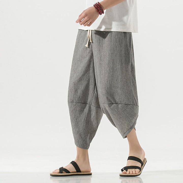 Buddha Stones Plain Simple Design Drawstring 7-8 Length Linen Men's Harem Pants With Pockets - image 4