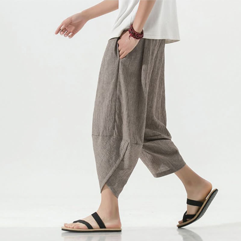 Buddha Stones Plain Simple Design Drawstring 7-8 Length Linen Men's Harem Pants With Pockets - RosyBrown - US/UK/AU46,EU56 (5XL) - image 35