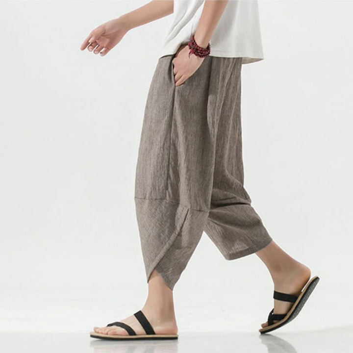 Buddha Stones Plain Simple Design Drawstring 7-8 Length Linen Men's Harem Pants With Pockets - RosyBrown - US/UK/AU46,EU56 (5XL) - image 35