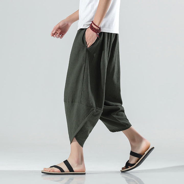Buddha Stones Plain Simple Design Drawstring 7-8 Length Linen Men's Harem Pants With Pockets - DarkOliveGreen - US/UK/AU46,EU56 (5XL) - image 21