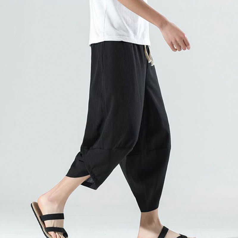 Buddha Stones Plain Simple Design Drawstring 7-8 Length Linen Men's Harem Pants With Pockets - image 11