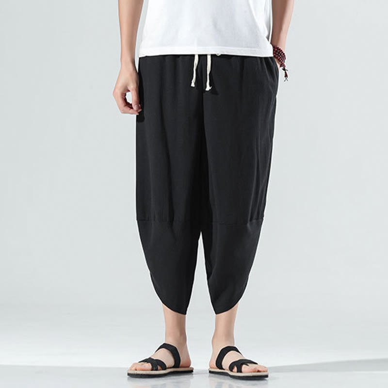 Buddha Stones Plain Simple Design Drawstring 7-8 Length Linen Men's Harem Pants With Pockets - image 7